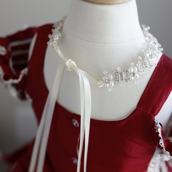 New Flower Girl Dress Party Royal Princess Deep Crimson Red Girls Size 4 - Picture 8 of 13